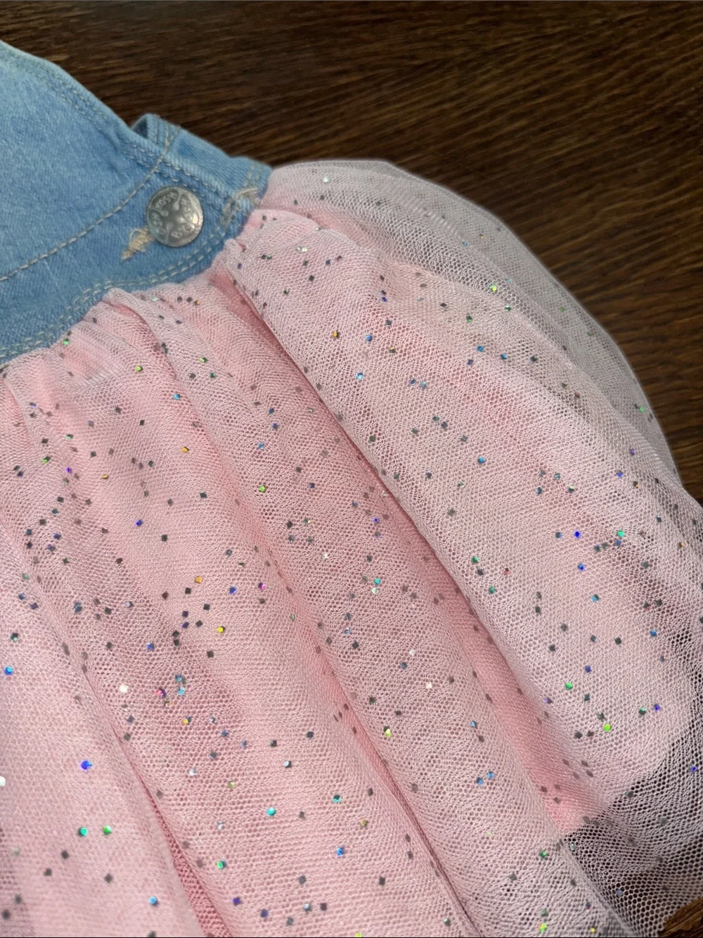 OshKosh B'gosh Denim Unicorn Overall Dress with Pink Tulle Skirt Girl’s Size 2T